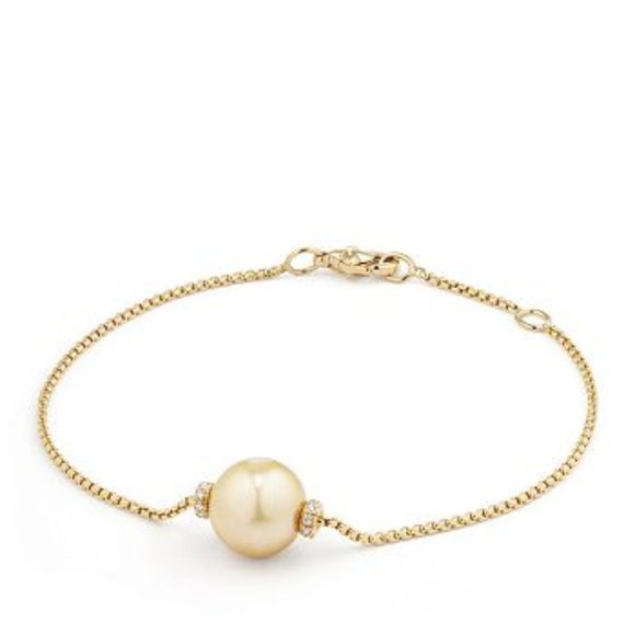 David Yurman Solari Single Station Bracelet 18K Gold South Sea Pearl w/ Diamonds - Picture 1 of 10